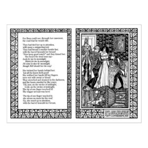 a black and white card with text The Highwayman by Alfred Noyes